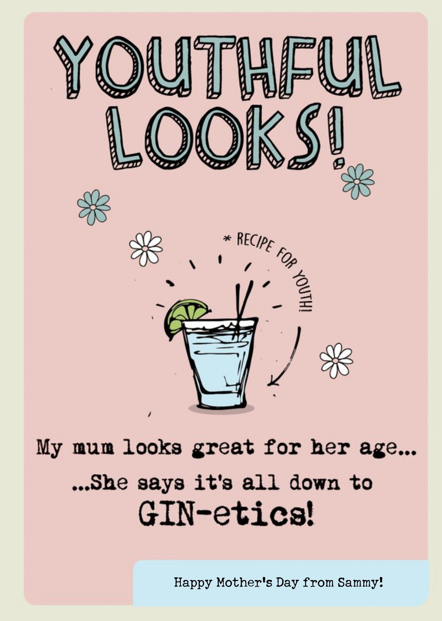 Moonpig Mum Says It's Down To Gin-Etics Funny Mother's Day Card Ecard