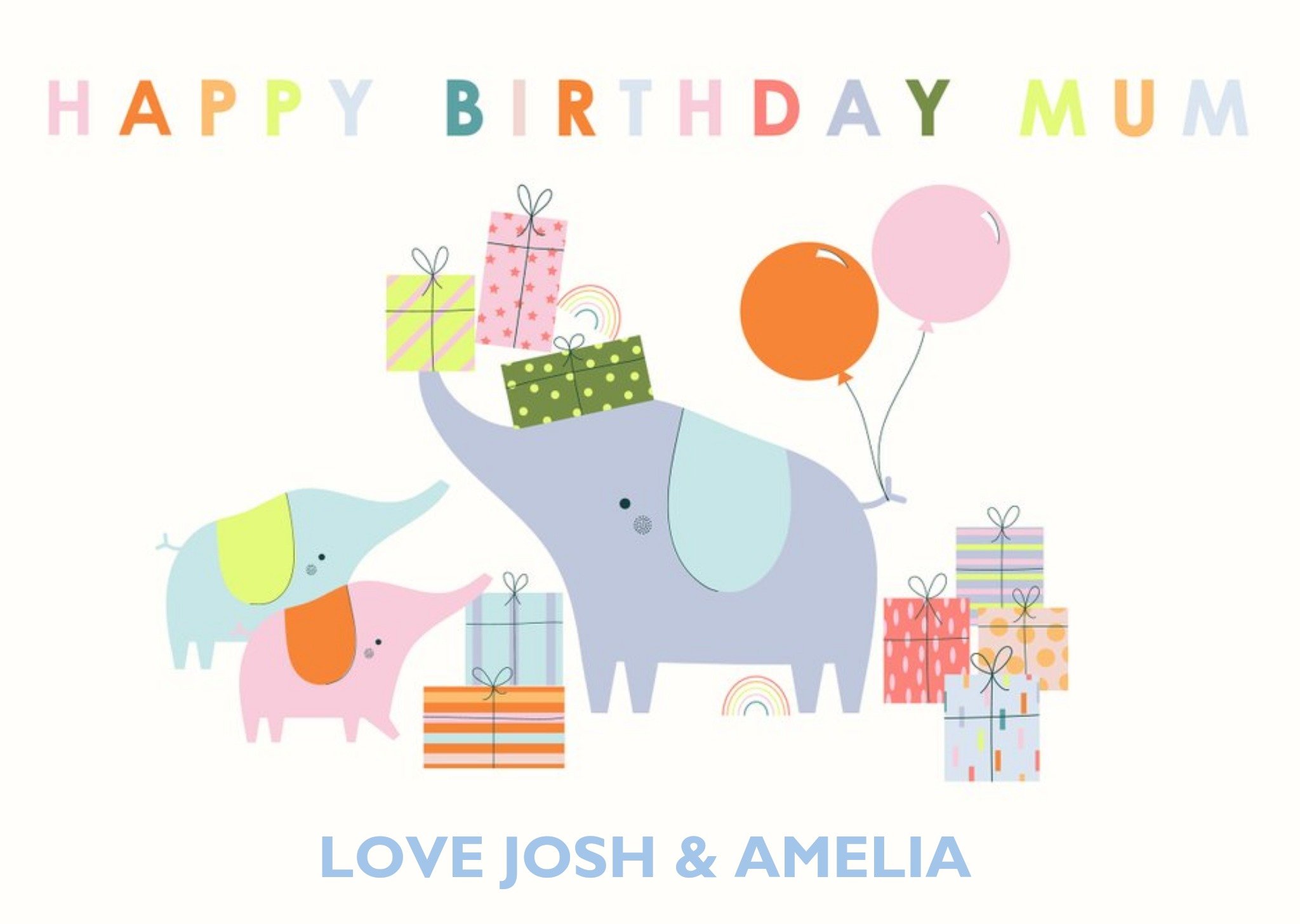 Lr Studio Cute Illustrated Elephants Trendy Adult Birthday Card Ecard