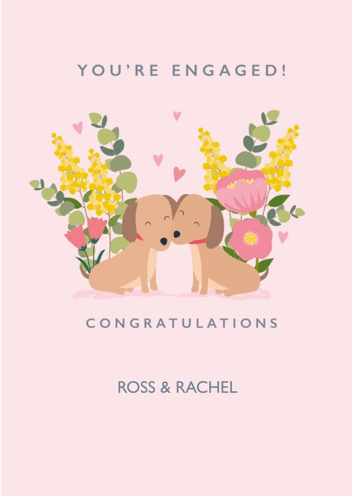 Klara Hawkins Cute Floral Dogs Engagement Card Ecard