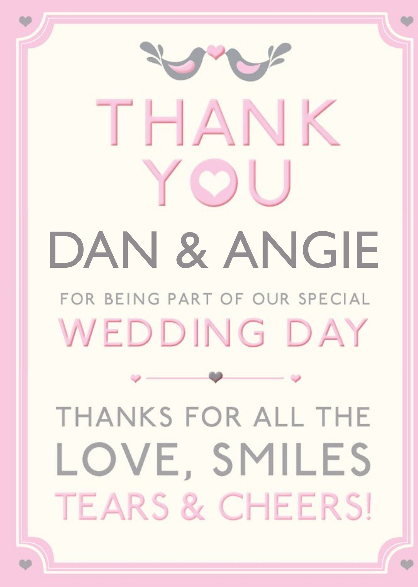 Moonpig Hotchpotch Typographic Customisable Wedding Thank You Card, Large