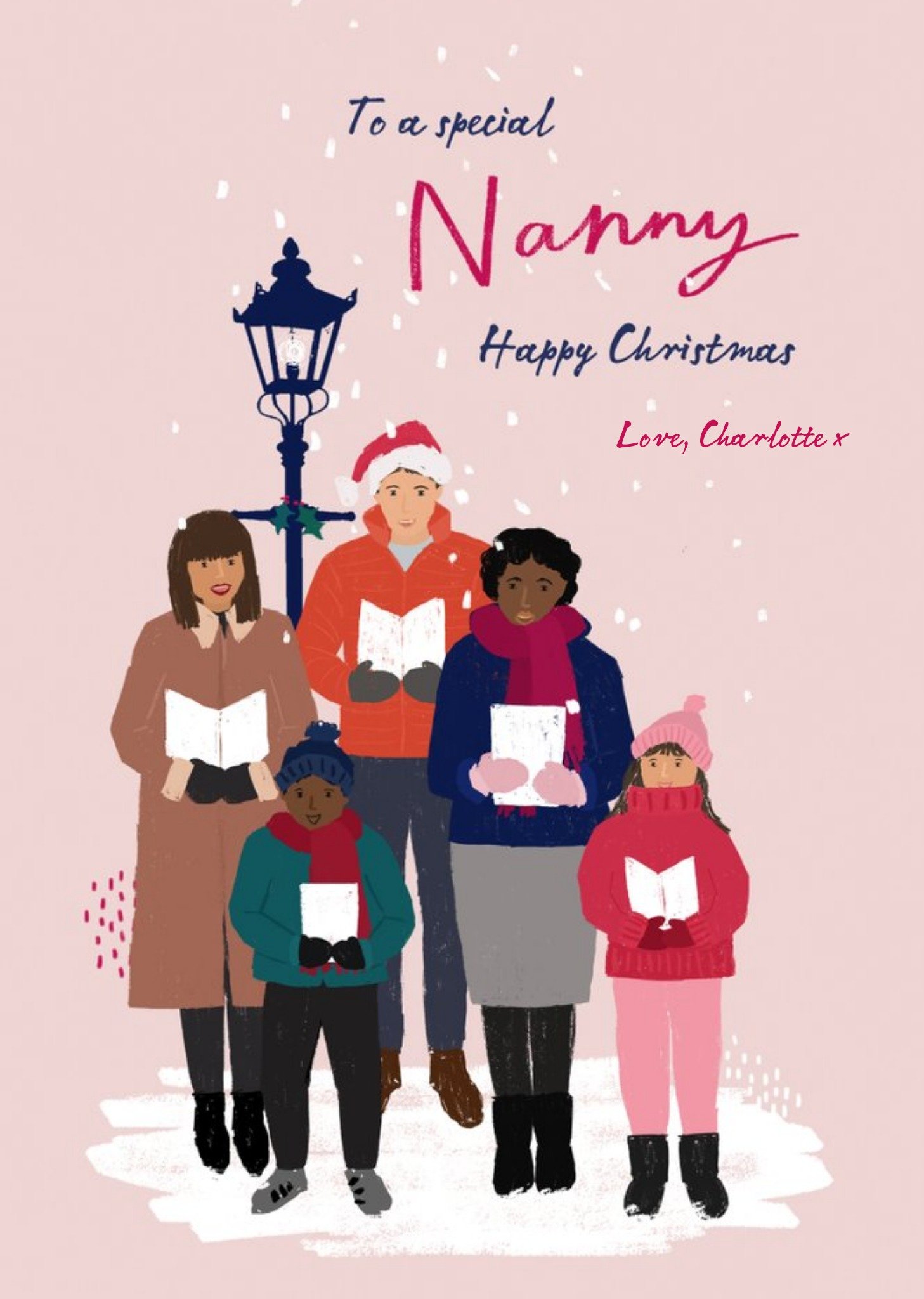 Moonpig Family Singing Christmas Carols For Nanny Chrsitmas Card, Large