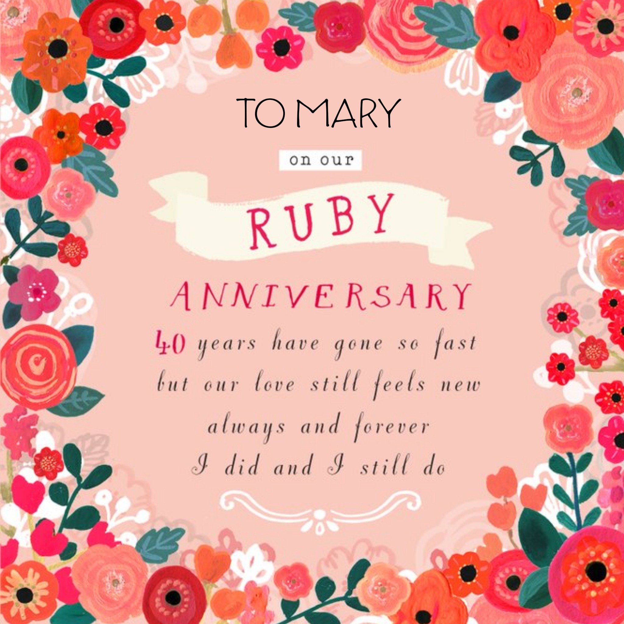 Moonpig Beautiful Bright Flowers Happy Ruby Anniversary Card, Square