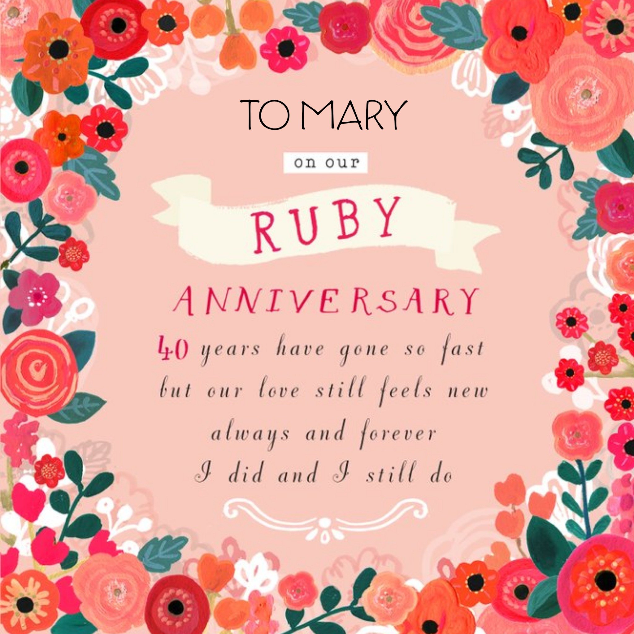 Beautiful Bright Flowers Happy Ruby Anniversary Card, Square