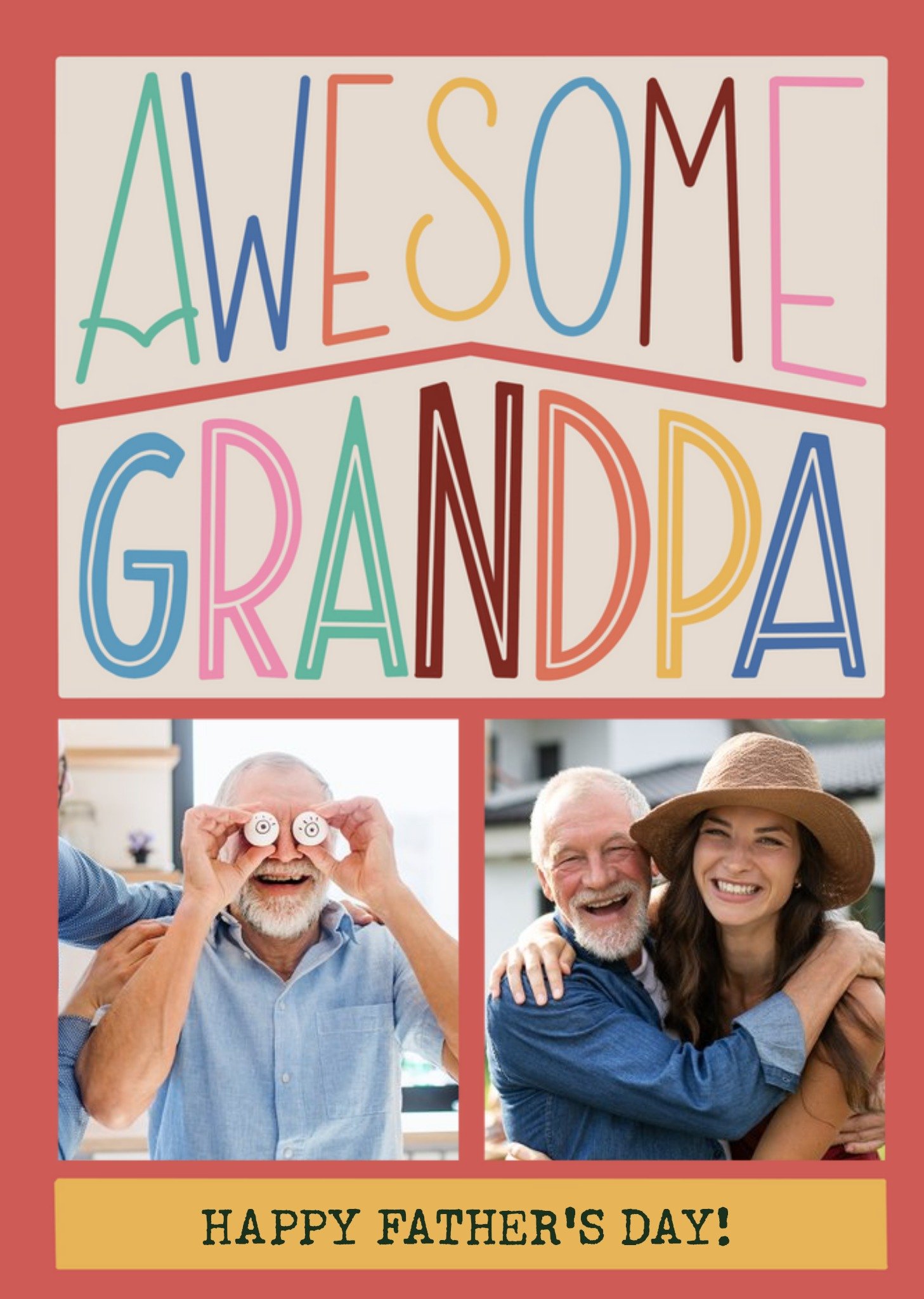 Awesome Grandpa Cute Typographic Father's Day Photo Upload Card 