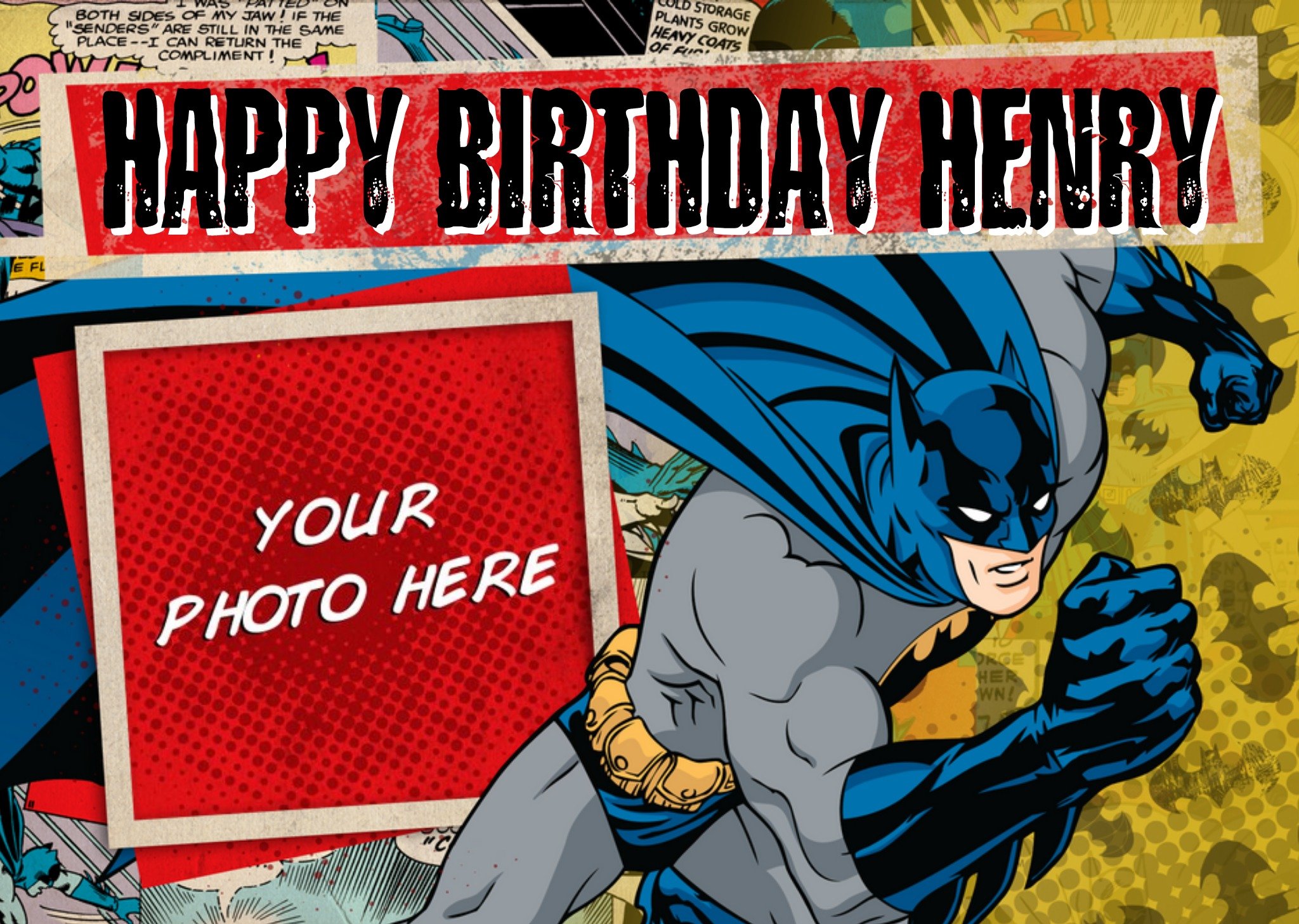 Comic Batman On The Move Personalised Photo Upload Happy Birthday Card For Kids, Large
