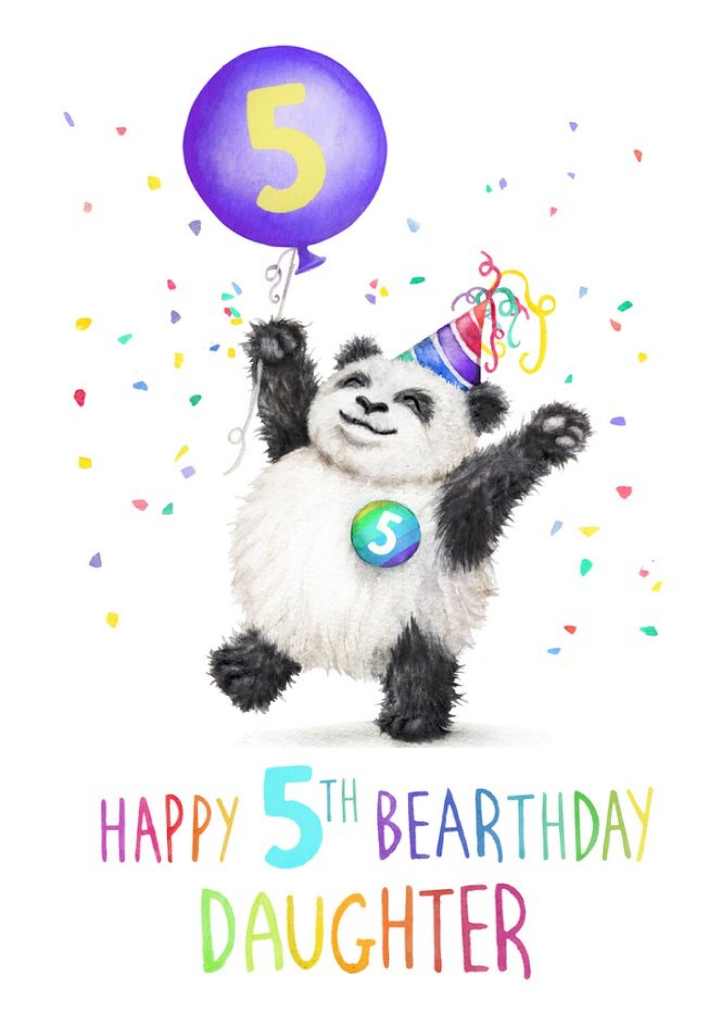 Moonpig Cute Panda Happy 5th Bearthday Daughter Birthday Card, Large