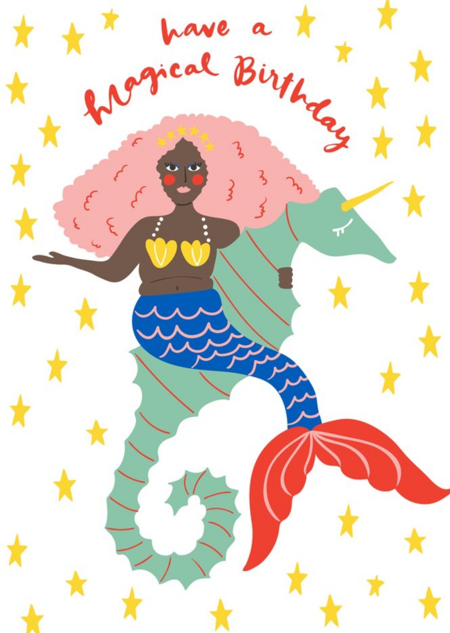 Moonpig Modern Illustrated Mermaid Seahorse Have A Magical Birthday Card, Large