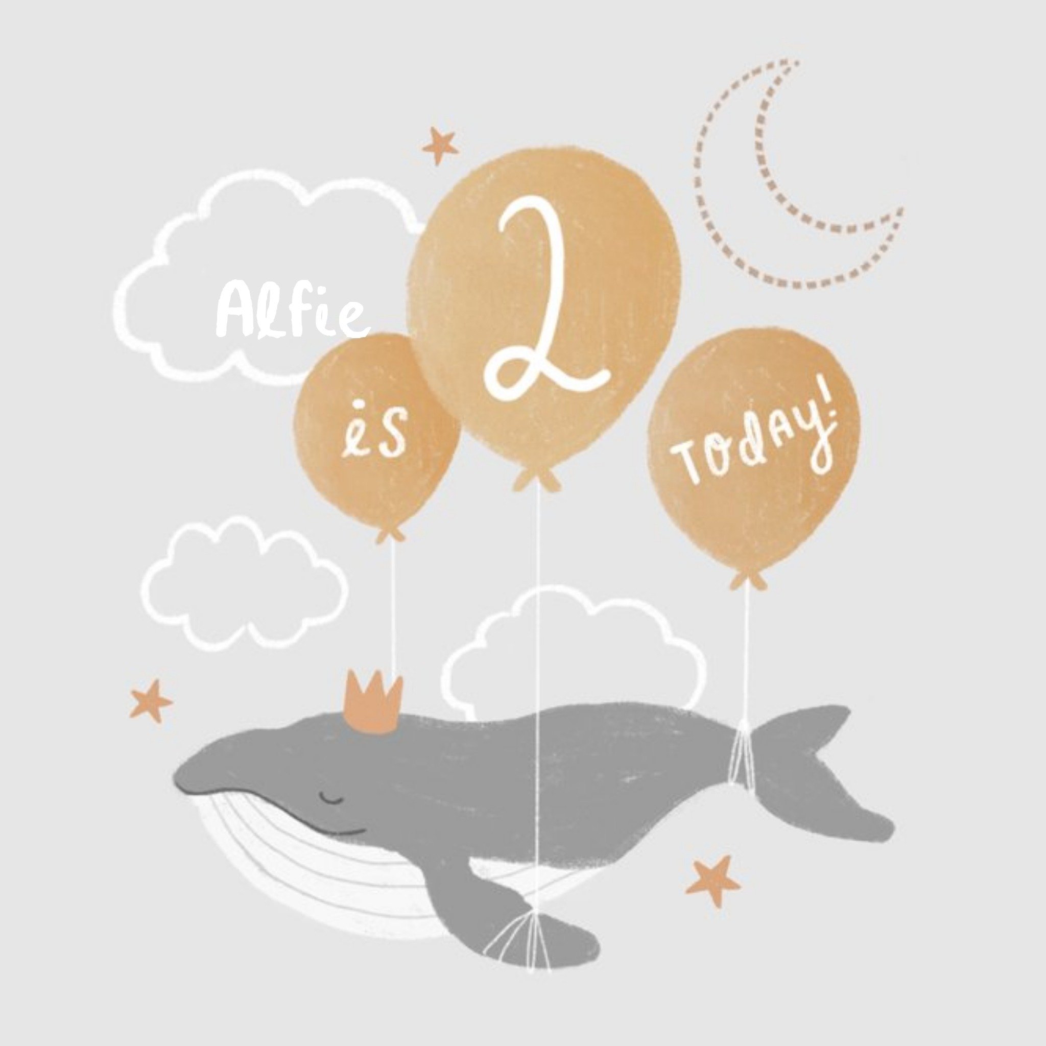 Moonpig Illustrated Whale Balloon Cloud 2nd Birthday Card, Large