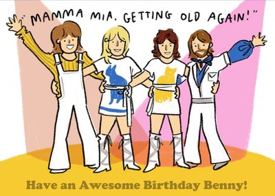 Cartoon Abba Mamma Mia Birthday Card