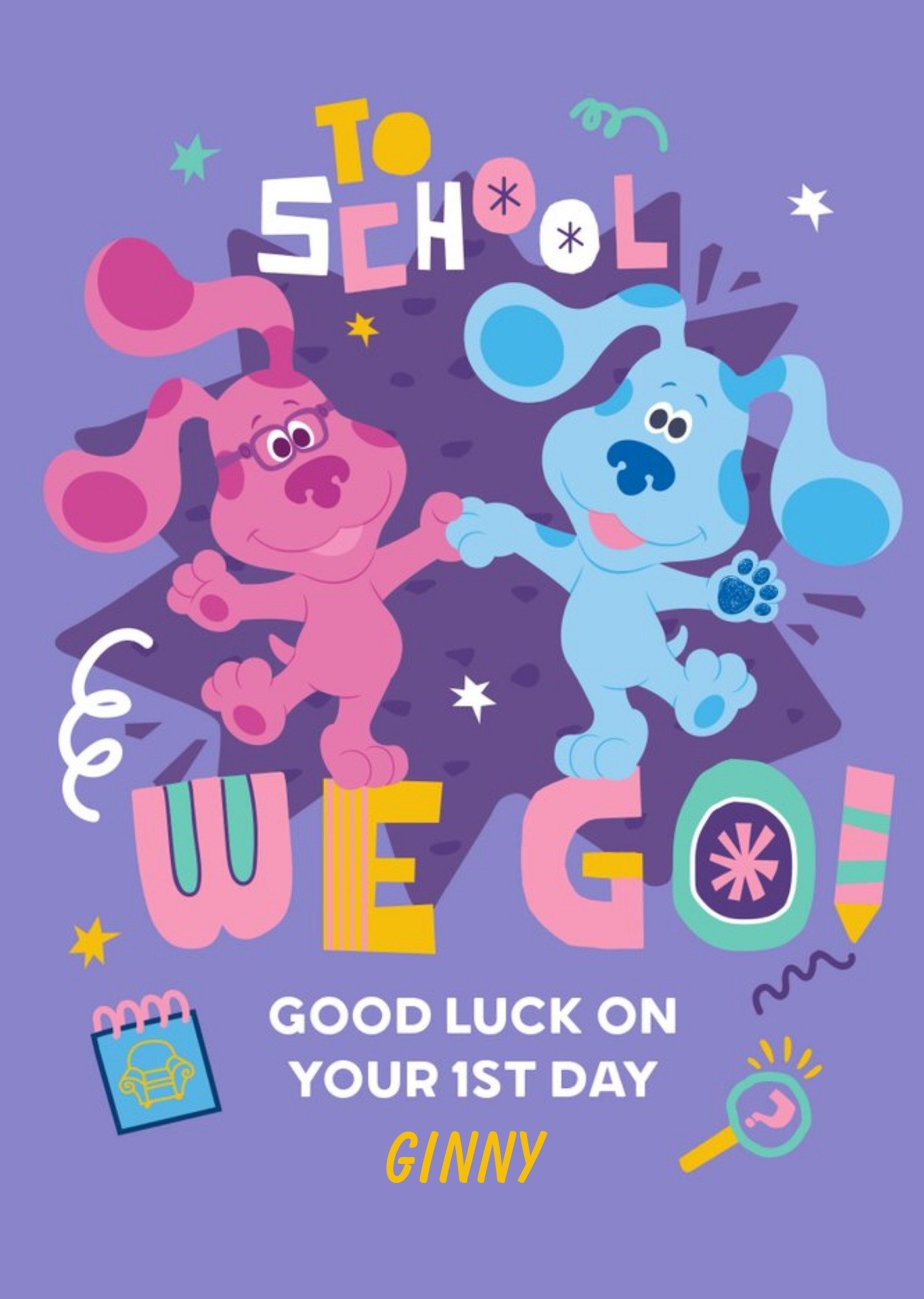 Nickelodeon Blue's Clues Blue And Magenta To School We Go New School Card, Large