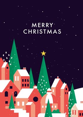 Merry Christmas Town Illustration Card