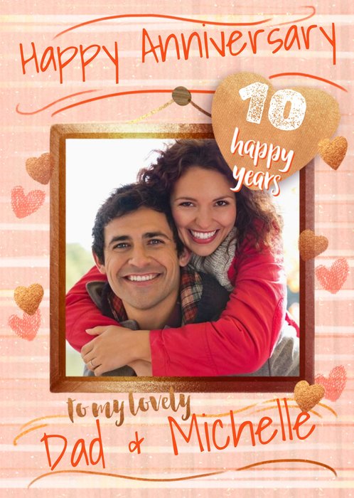 Photo Frame Surrounded By Hearts Photo Upload Anniversary Card