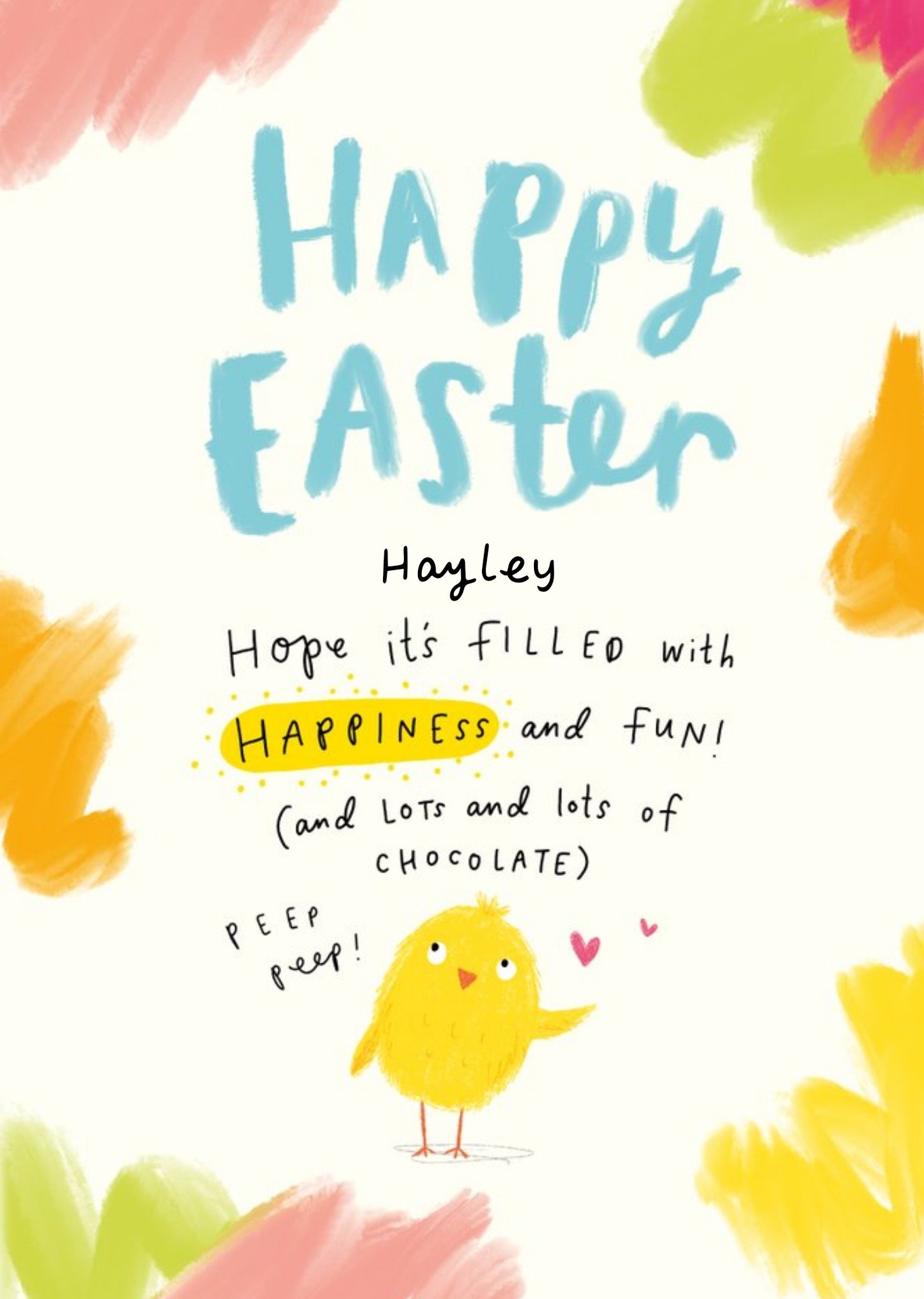 Personalised Illustrated Chick Colourful Easter Card Card Ecard