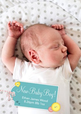 New Baby Boy Personalised Photo Upload Baby Announcement Card