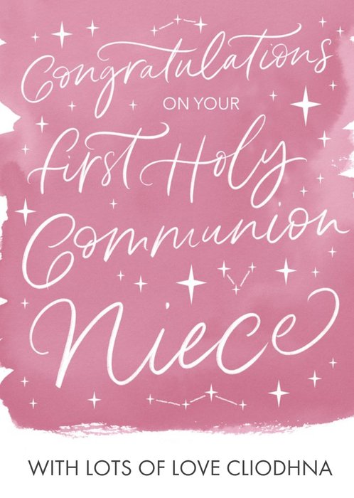Pink Watercolour Typographic First Communion Congratulations Card