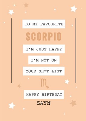 Scorpio Not On Your List Funny Zodiac Birthday Card