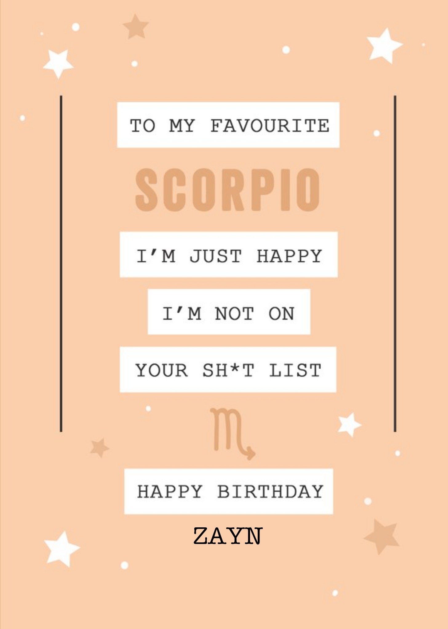 Moonpig Scorpio Not On Your List Funny Zodiac Birthday Card Ecard
