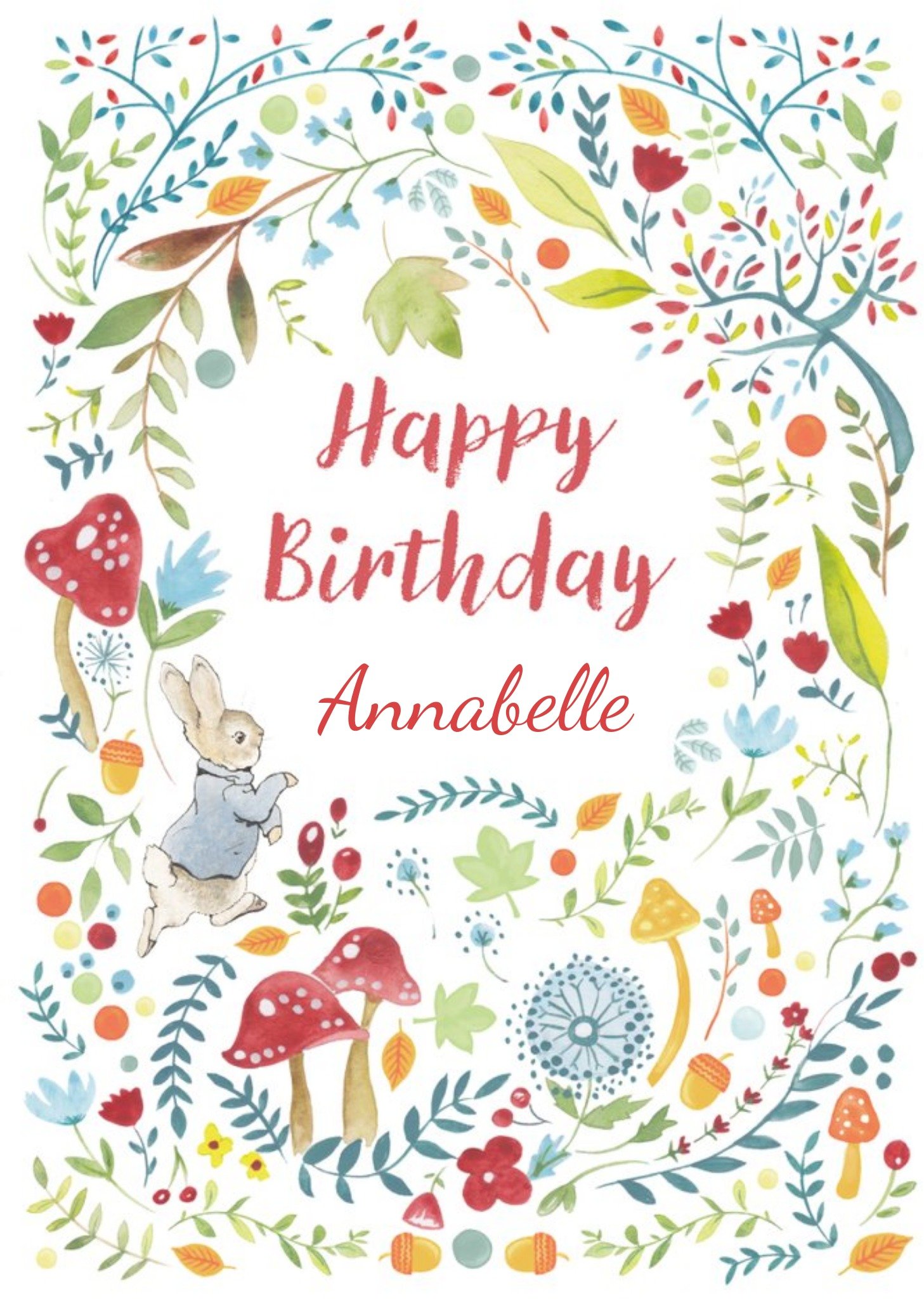 Beatrix Potter Peter Rabbit Flowers Trees Mushrooms Leaves Happy Birthday Card Ecard