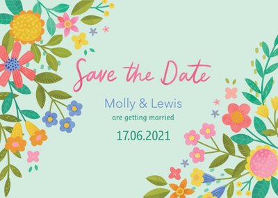 Illustrated Floral Design Wedding Save The Date Card