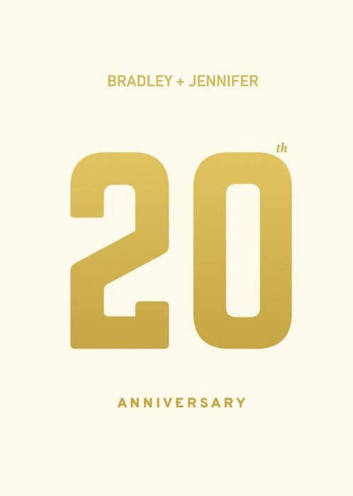 Gold Typographic Twentieth Personalised Anniversary Card