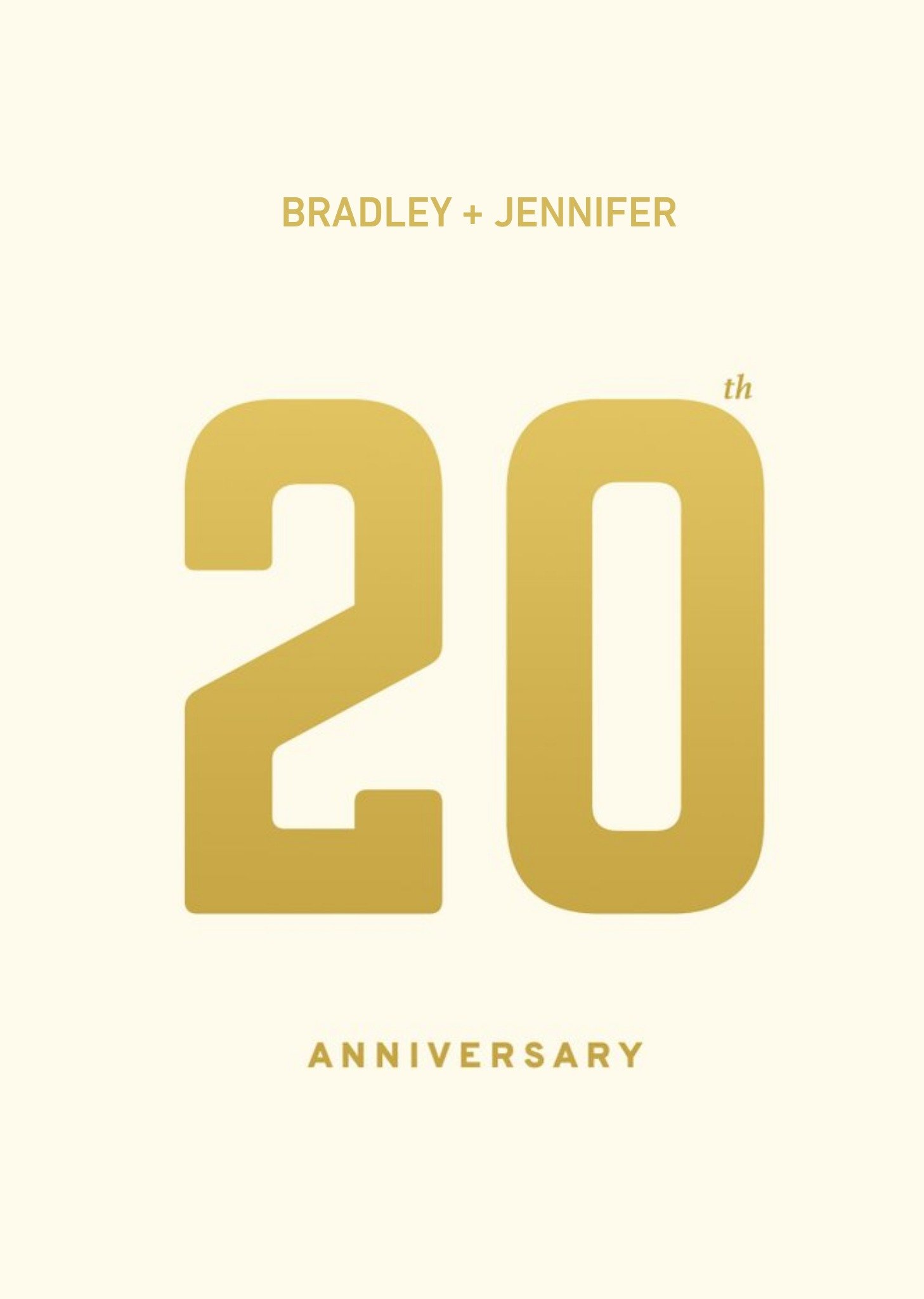 Gold Typographic Twentieth Personalised Anniversary Card Ecard