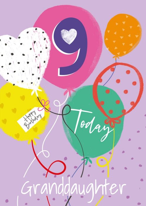Multicoloured Balloon Illustrations Grandaughter 9th Birthday Card