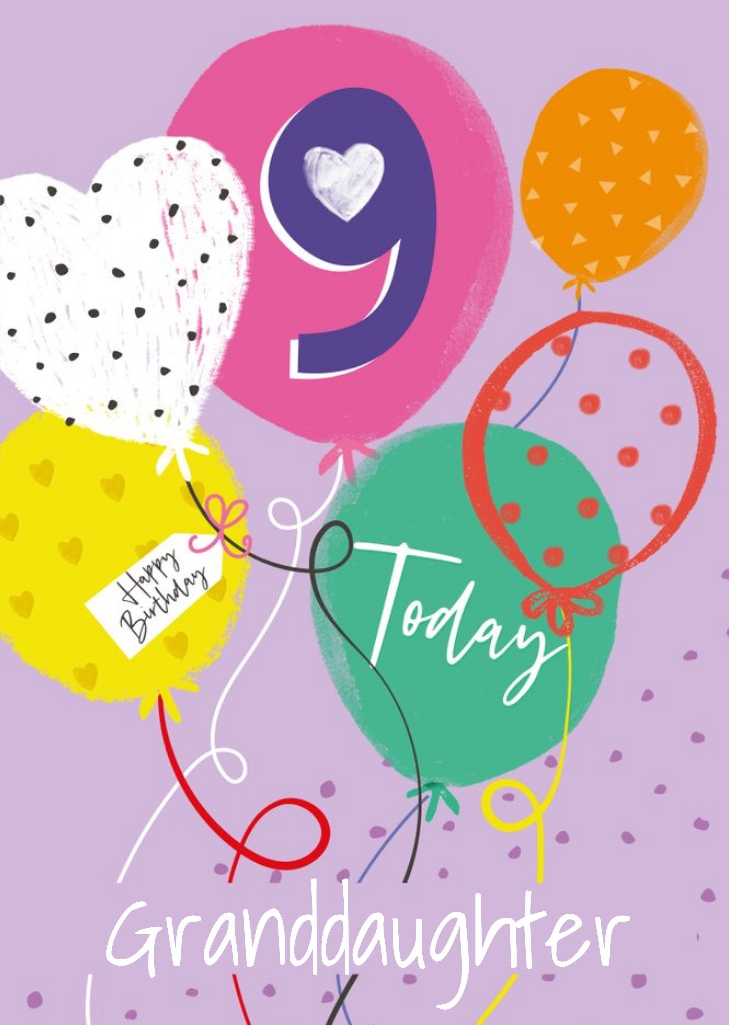 Multicoloured Balloon Illustrations Grandaughter 9th Birthday Card Ecard