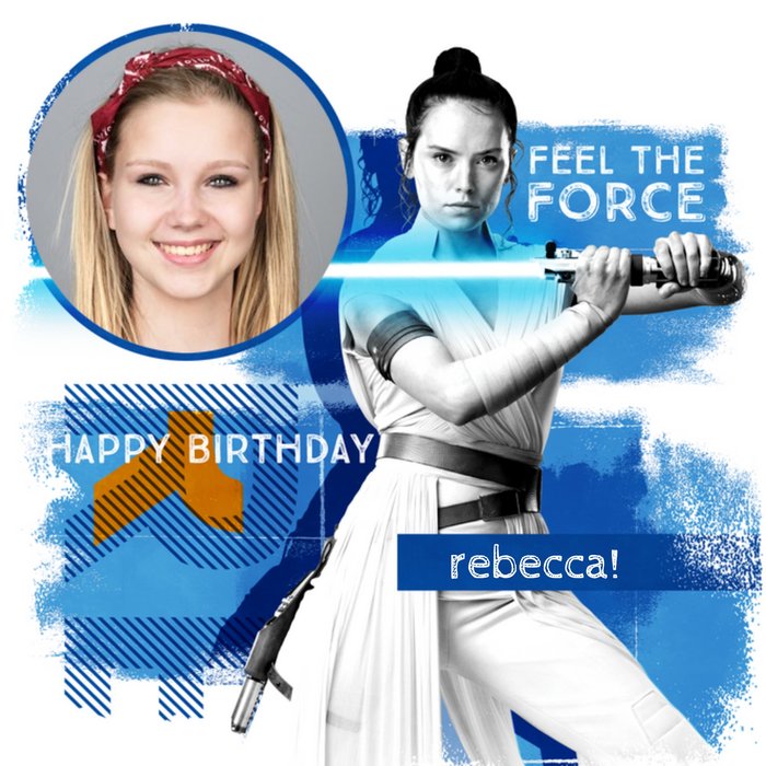 Star Wars Episode 9 The Rise of Skywalker Rey personalised photo upload birthday card