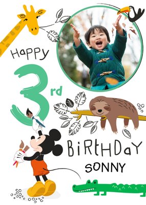 Disney Mickey Mouse Giraffe And Sloth Happy 3rd Birthday Photo Upload Card