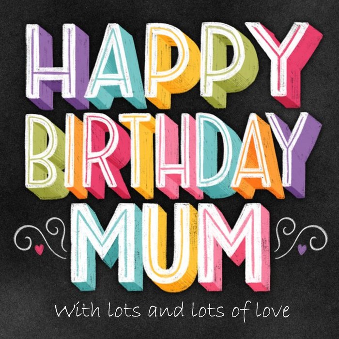 Happy Birthday Mum Chalkboard Chalk Lettering Typographic Birthday Card