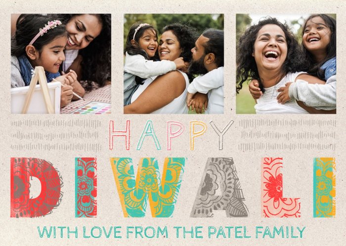 Big Colourful Letters Multi-Photo Happy Diwali Card