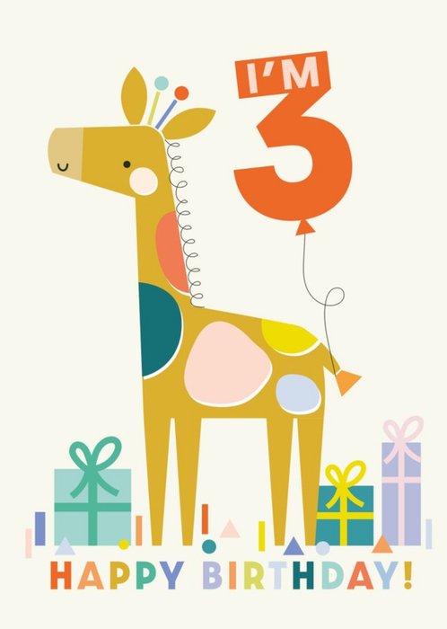 Cute Im Three Giraffe Birthday Card