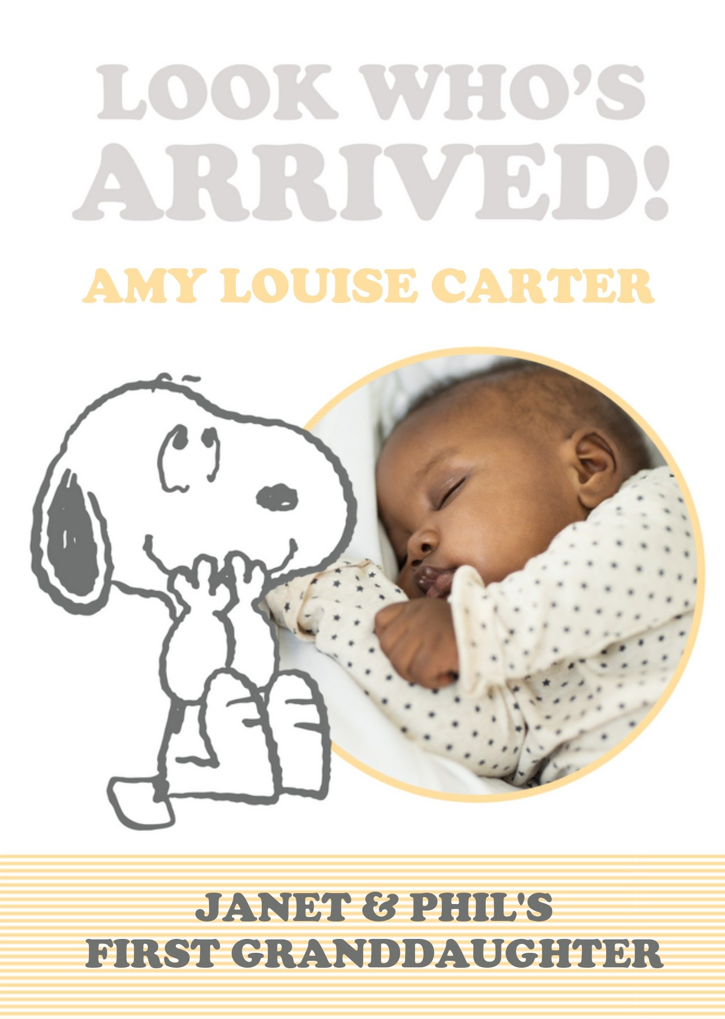 Moonpig Peanuts Look Whos Arrived New Baby Card, Large