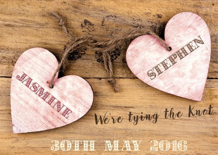Antique Wooden Hearts Personalised Save The Date Card
