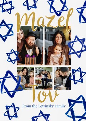 Mazel Tov Star Of David Gold Glitter Lettering Photo Upload Hanukkah Greetings Card