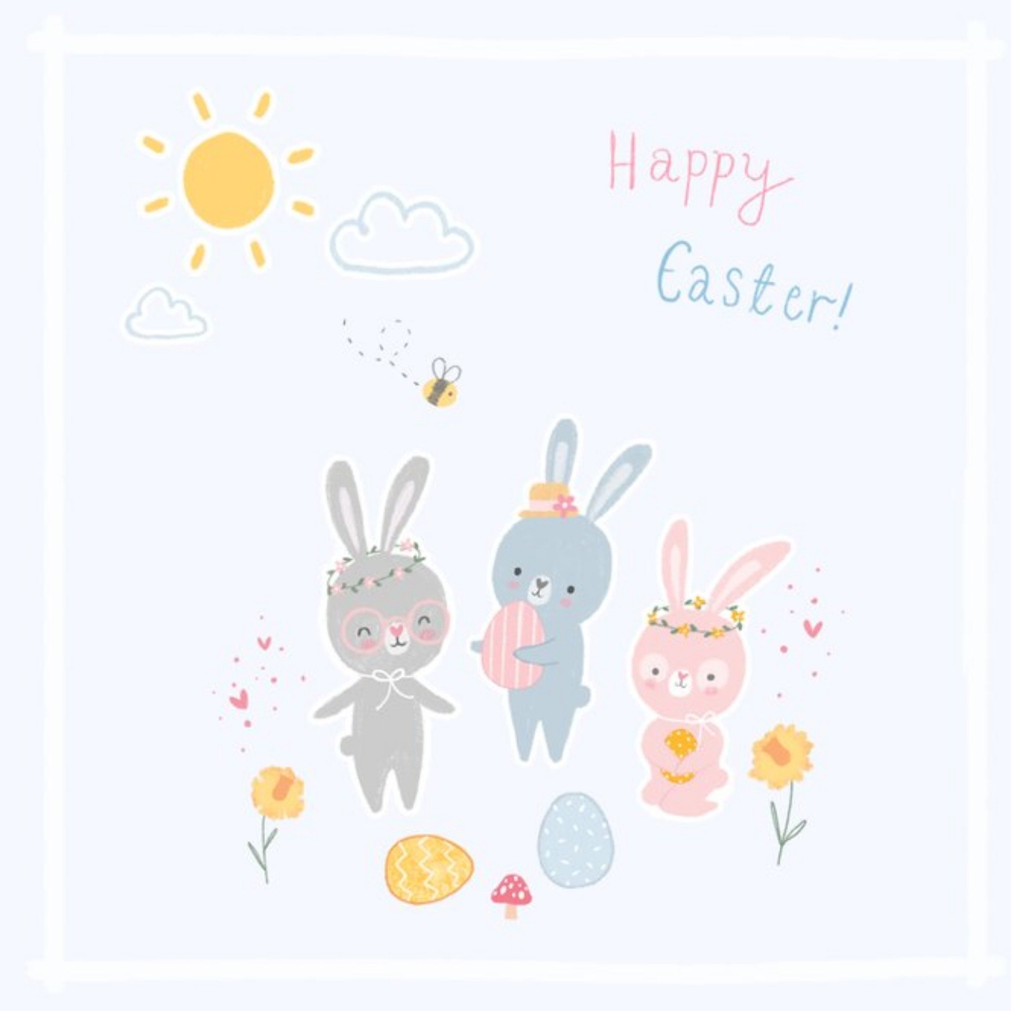 Cute Illustrated Easter Bunny Happy Easter Card, Square