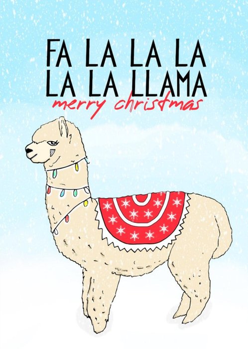 Llama La Illustration Merry Christmas Card