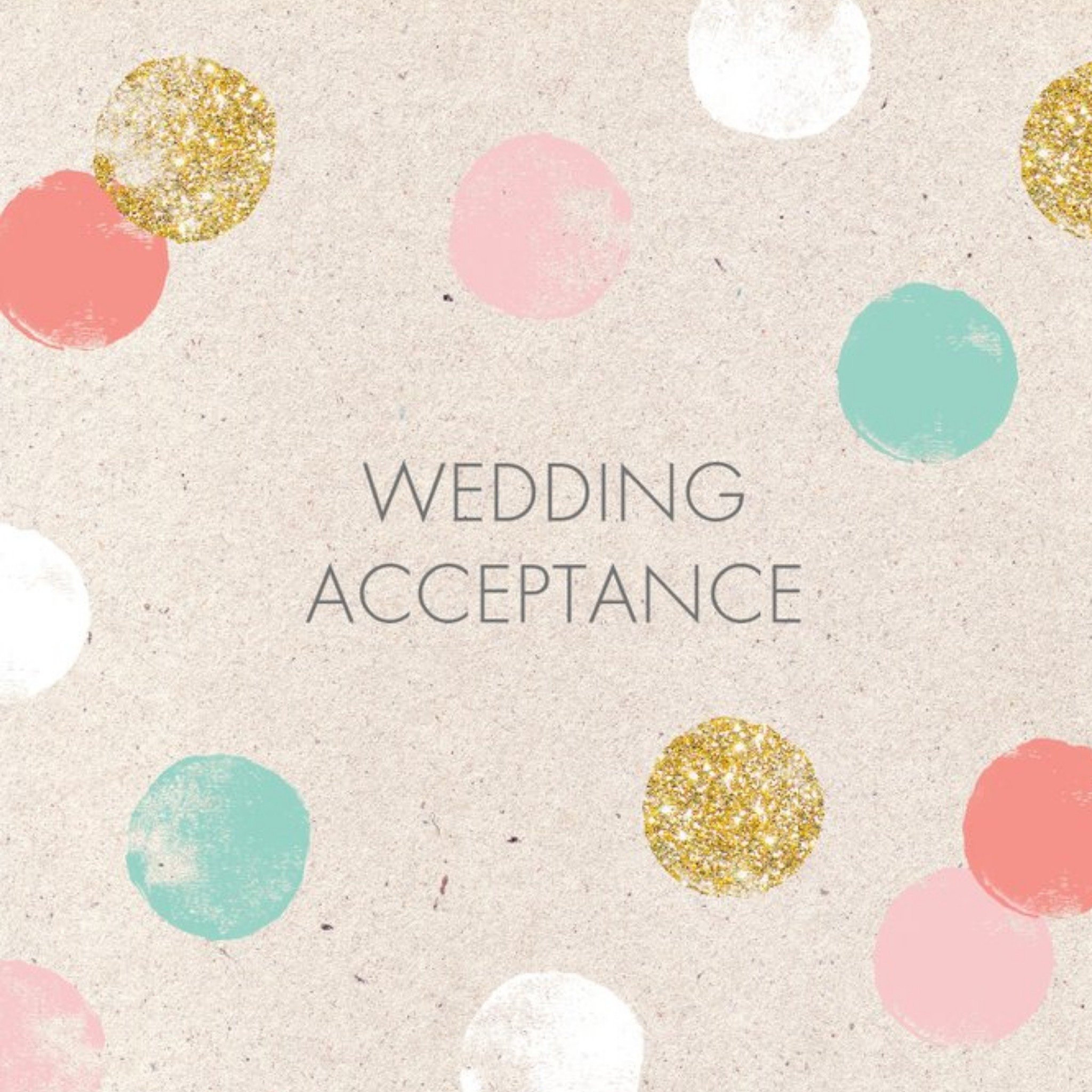 Pastel Spots And Glitter Personalised Wedding Acceptance Card, Square