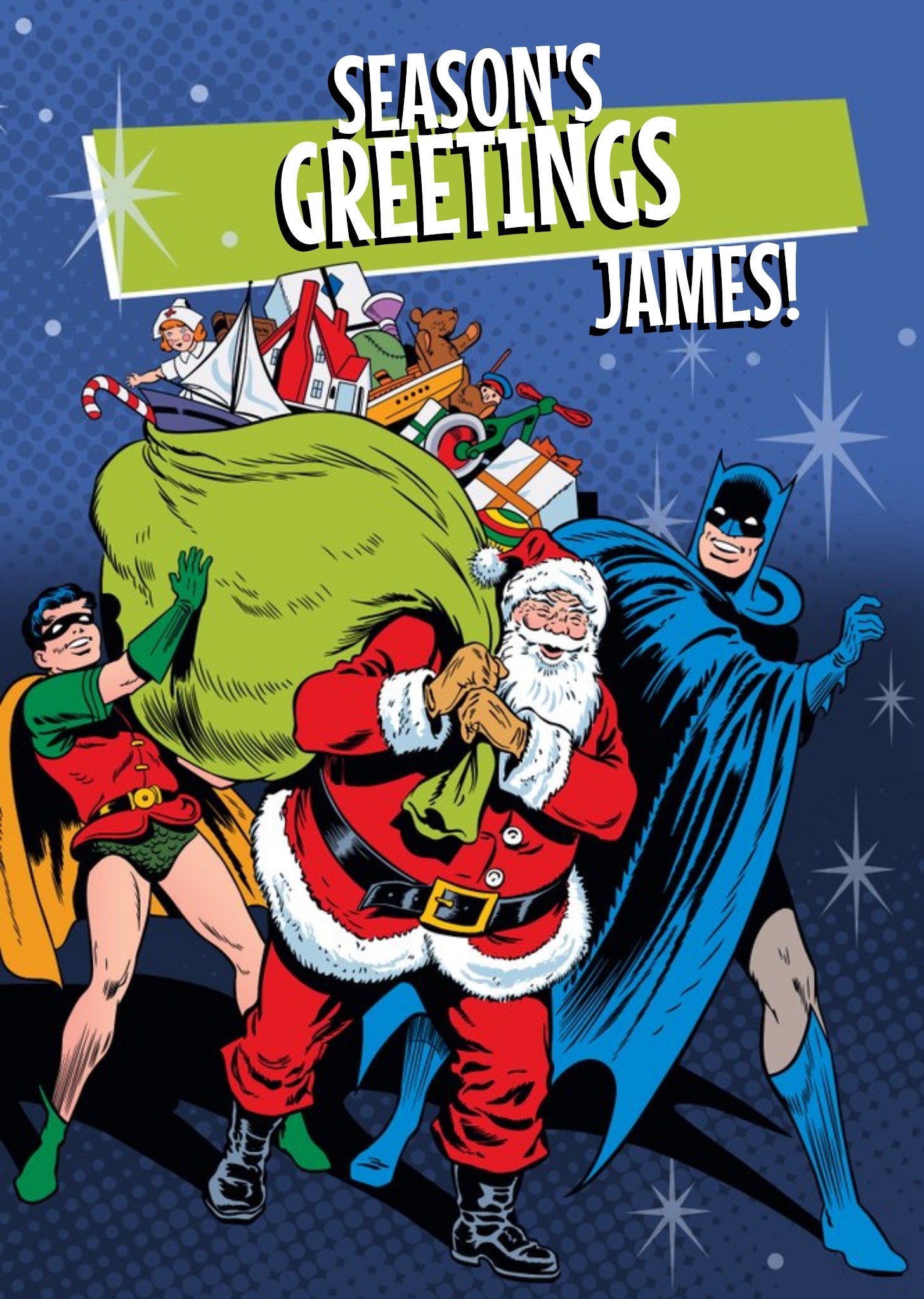 Seasons Greetings From Santa, Batman And Robin Christmas Card, Large