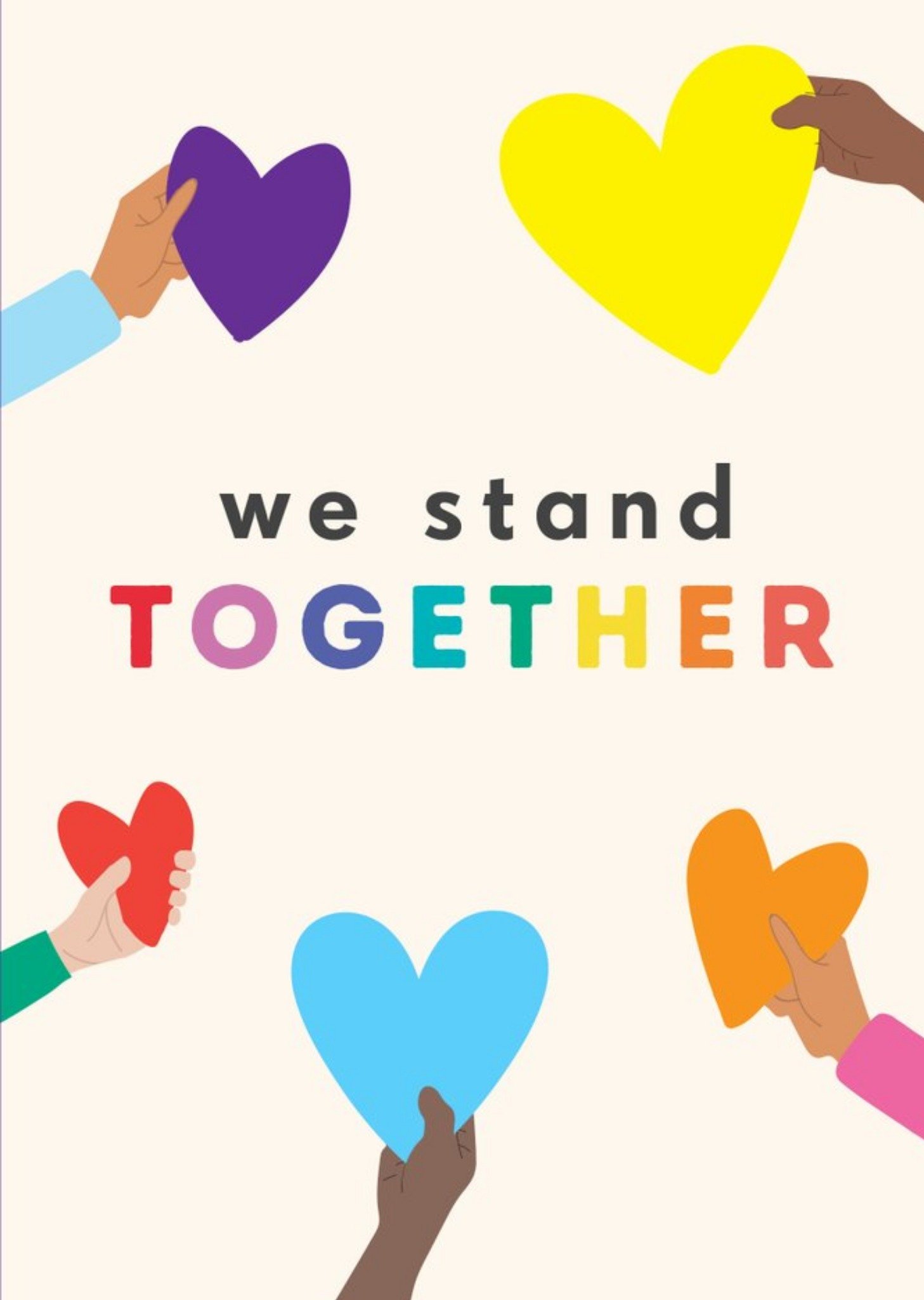 Moonpig Illustrated Hearts Typographic We Stand Together Pride Card, Large
