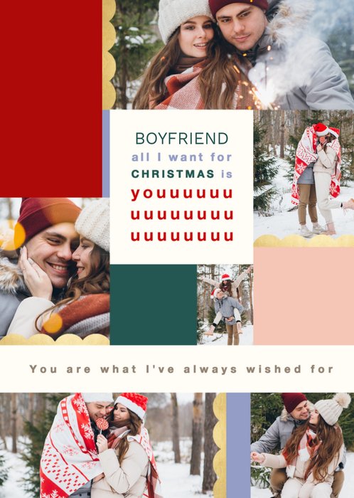 Colourful And Loving Boyfriend All I want For Christmas Is You Christmas Greetings Card