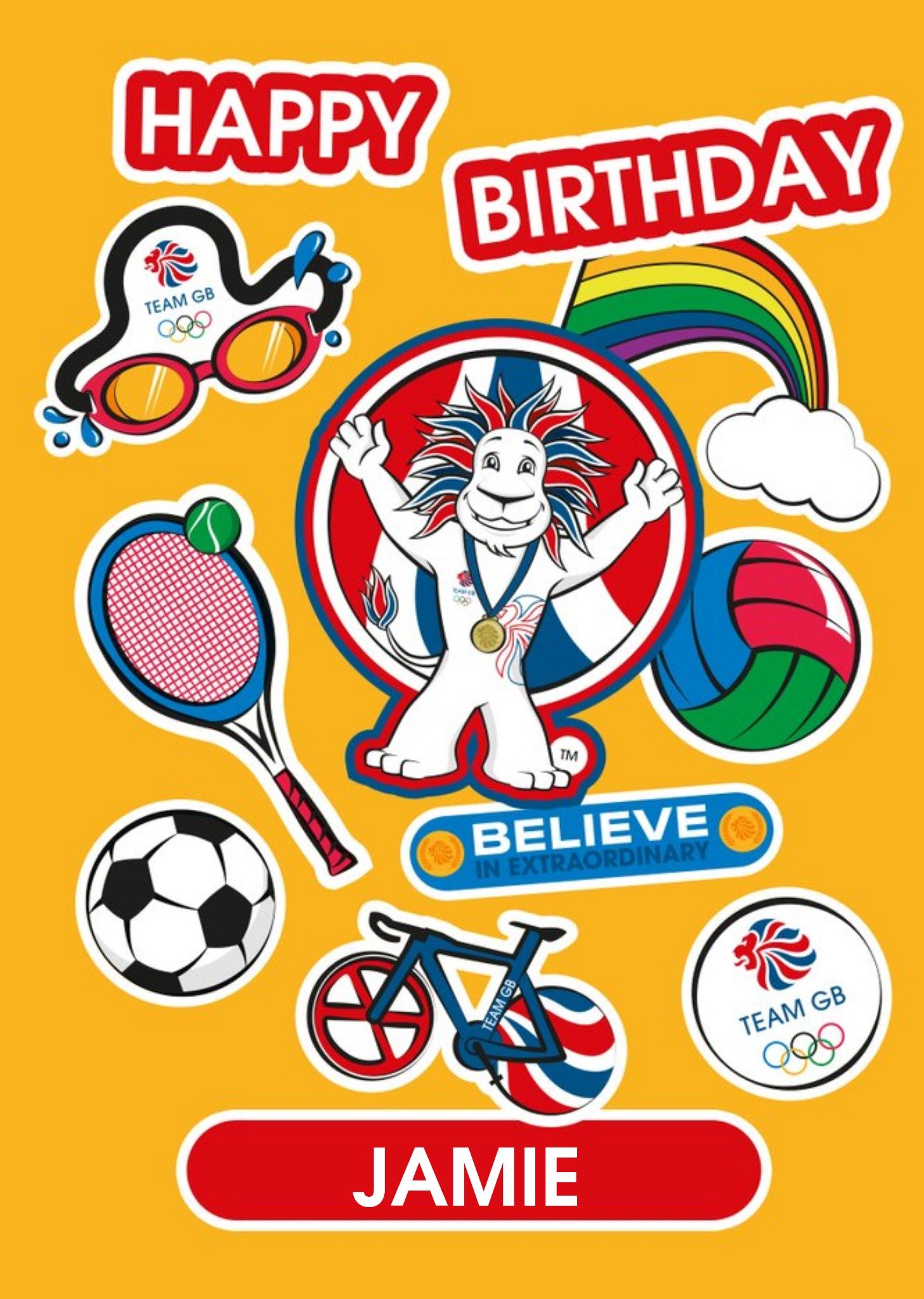 Moonpig Team Gb Happy Birthday Sporty Personalised Card, Large