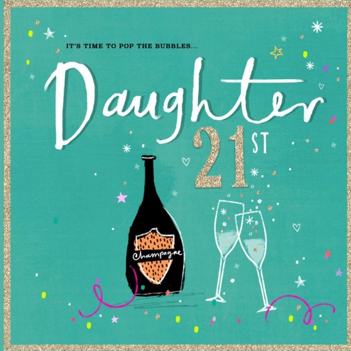Typographic Design Drinks Champagne Daughter 21st Birthday Card