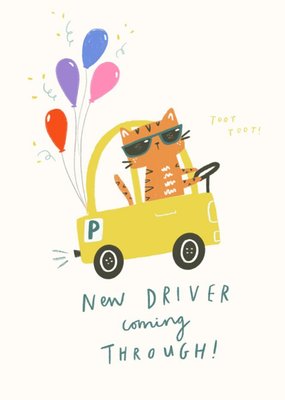 Funny Illustration Of A Cool Cat Driving A Car Driving Test Pass Card