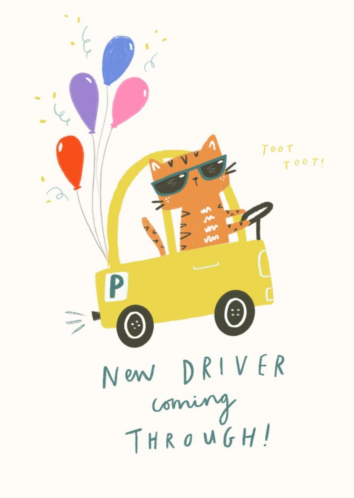 Funny Illustration Of A Cool Cat Driving A Car Driving Test Pass Card Ecard