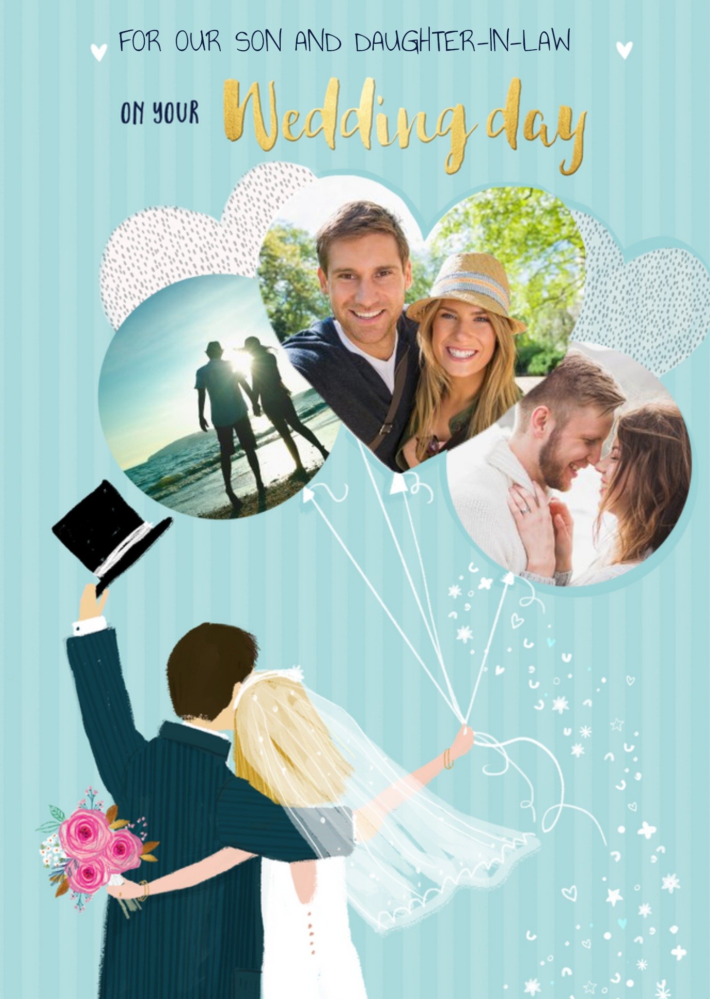 Cute Son & Daughter In Law Photo Upload Wedding Card