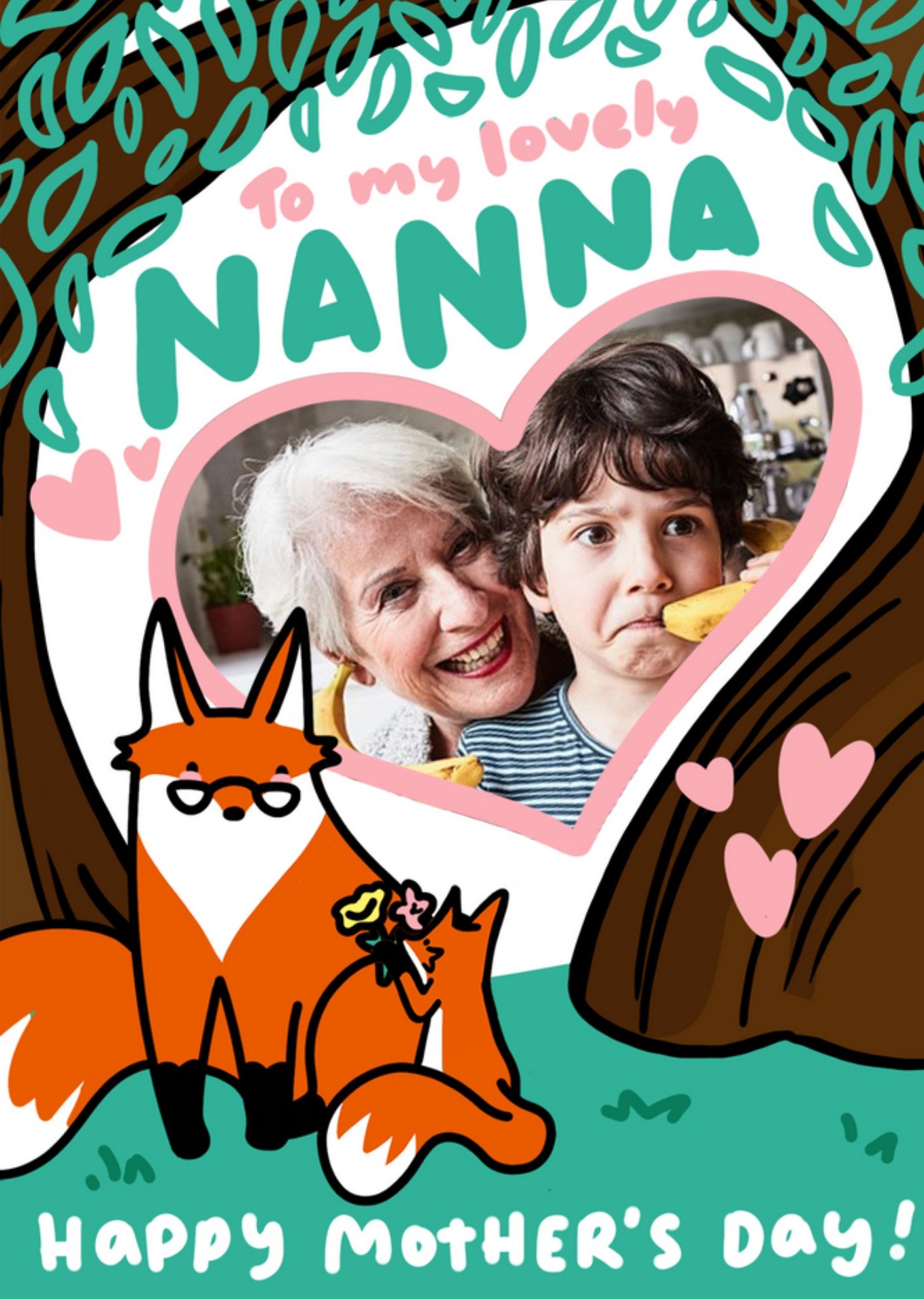 Moonpig Cute Nanna Fox And Fox Cub Woodland Scene To My Lovely Nanna Photo Upload Mother's Day Card 