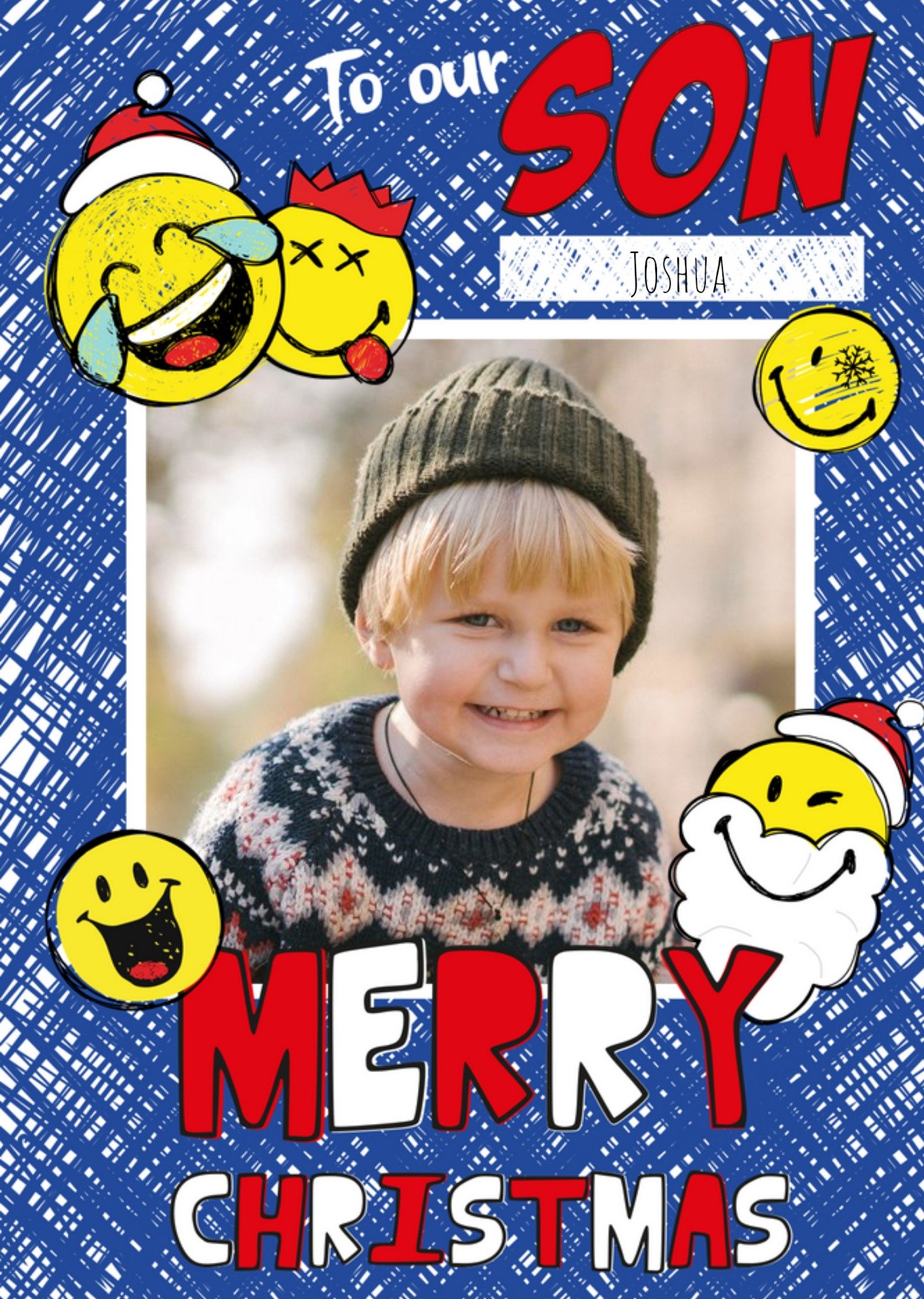 Moonpig Smiley World To Our Son Photo Upload Christmas Card Ecard
