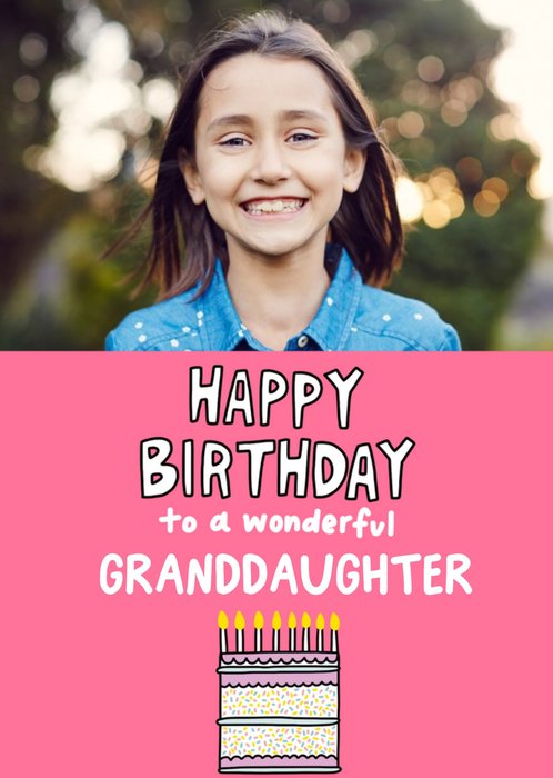 Angela Chick Illustrated Birhday Cake Granddaughter Photo Upload Card