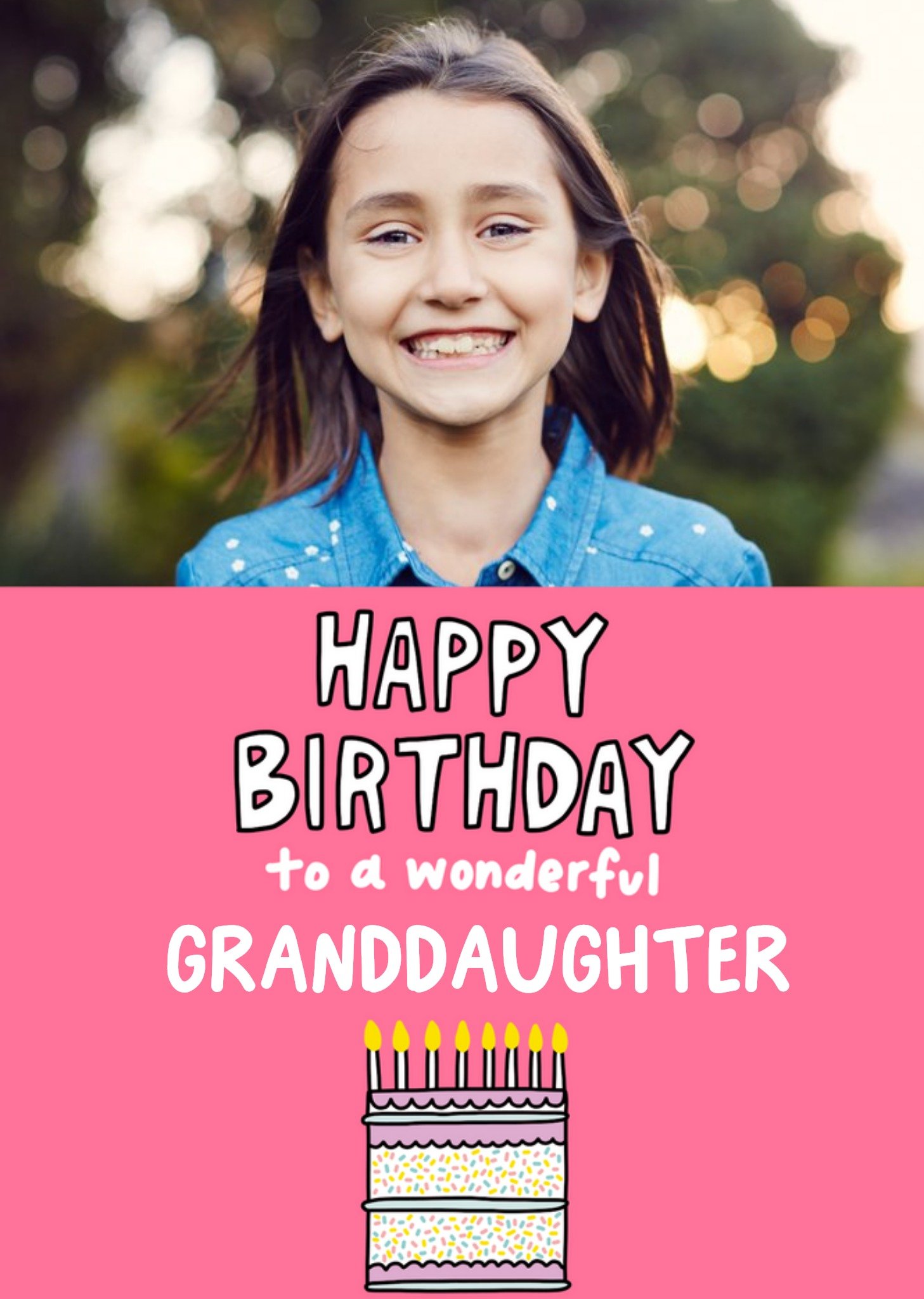 Angela Chick Illustrated Birhday Cake Granddaughter Photo Upload Card Ecard